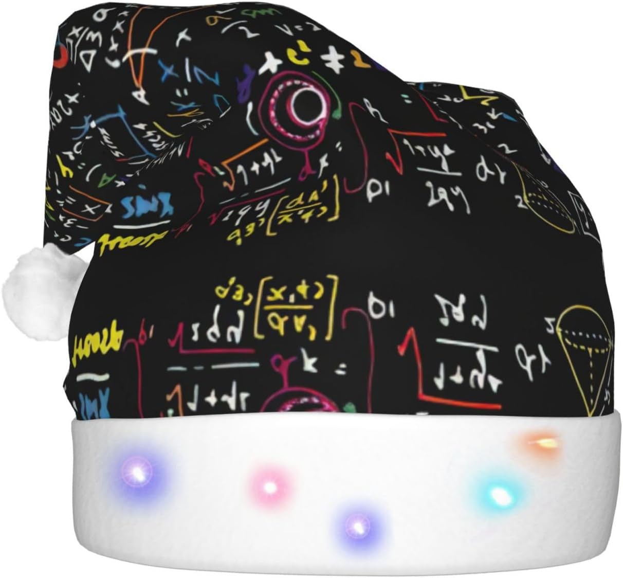 Math Formula Print LED Christmas Santa Hat Plush for Adults
