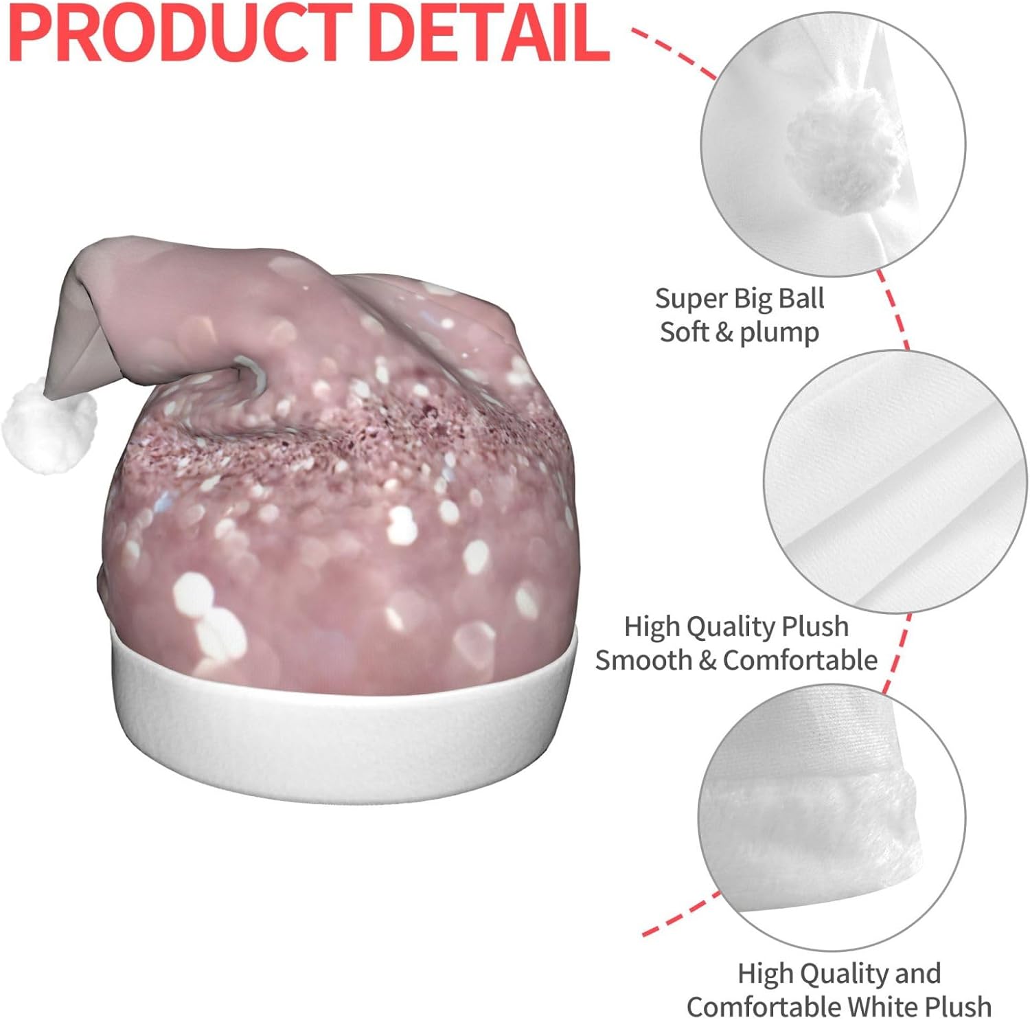 Pink Glitter Print Light Up Christmas Santa Hat for Adults