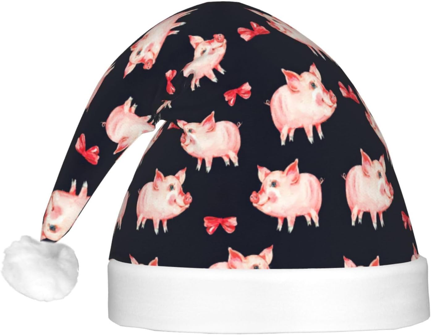 Red Cute Piggy Print LED Light-Up Santa Hat for Adults