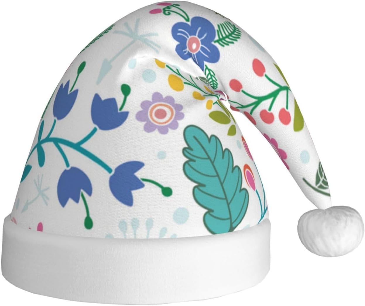 QINZHENG Personalized Santa Hat with Doodle Flowers Print