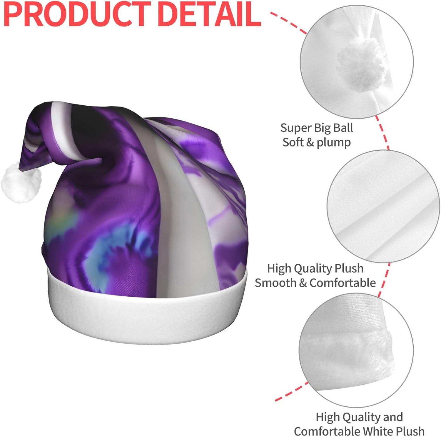 Purple Tie Dye Flower Print Christmas Hat with LED Lights