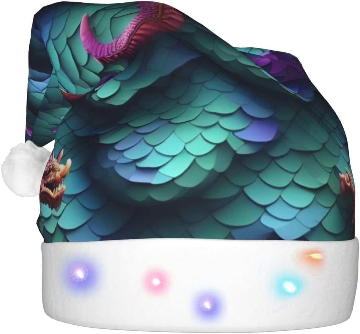 3D Magical Dragon Scales Print Velvet Santa Hat with LED Lights