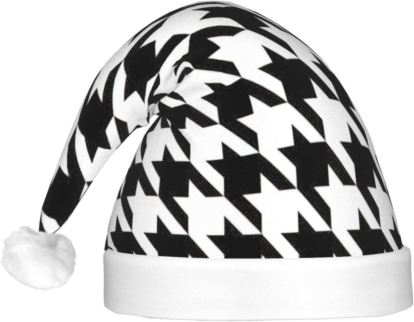 Houndstooth Black Print Christmas Santa Hat Plush Light Up Funny Adult Party Hat