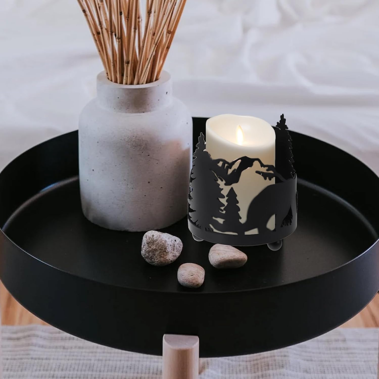 LOGOFUN Christmas Tree Candle Holder Metal Decor