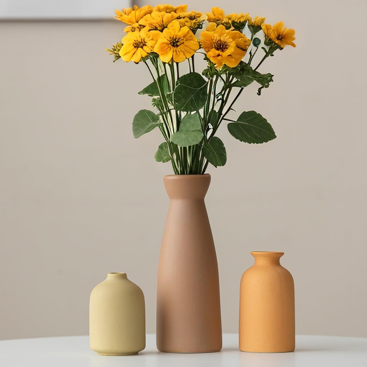 Distressed Ceramic Vase Set of 3 Modern Bohemian Decor