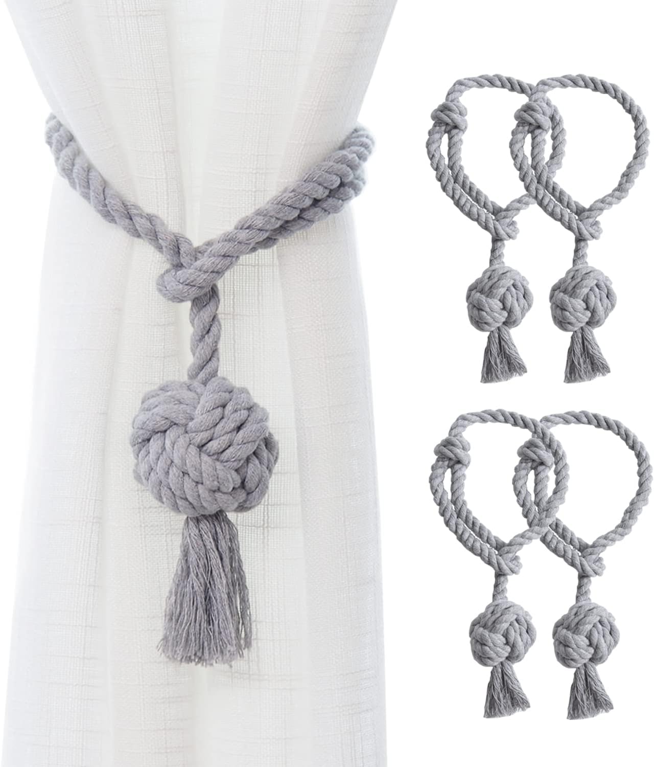 4 Pack Rustic Curtain Tiebacks in Grey