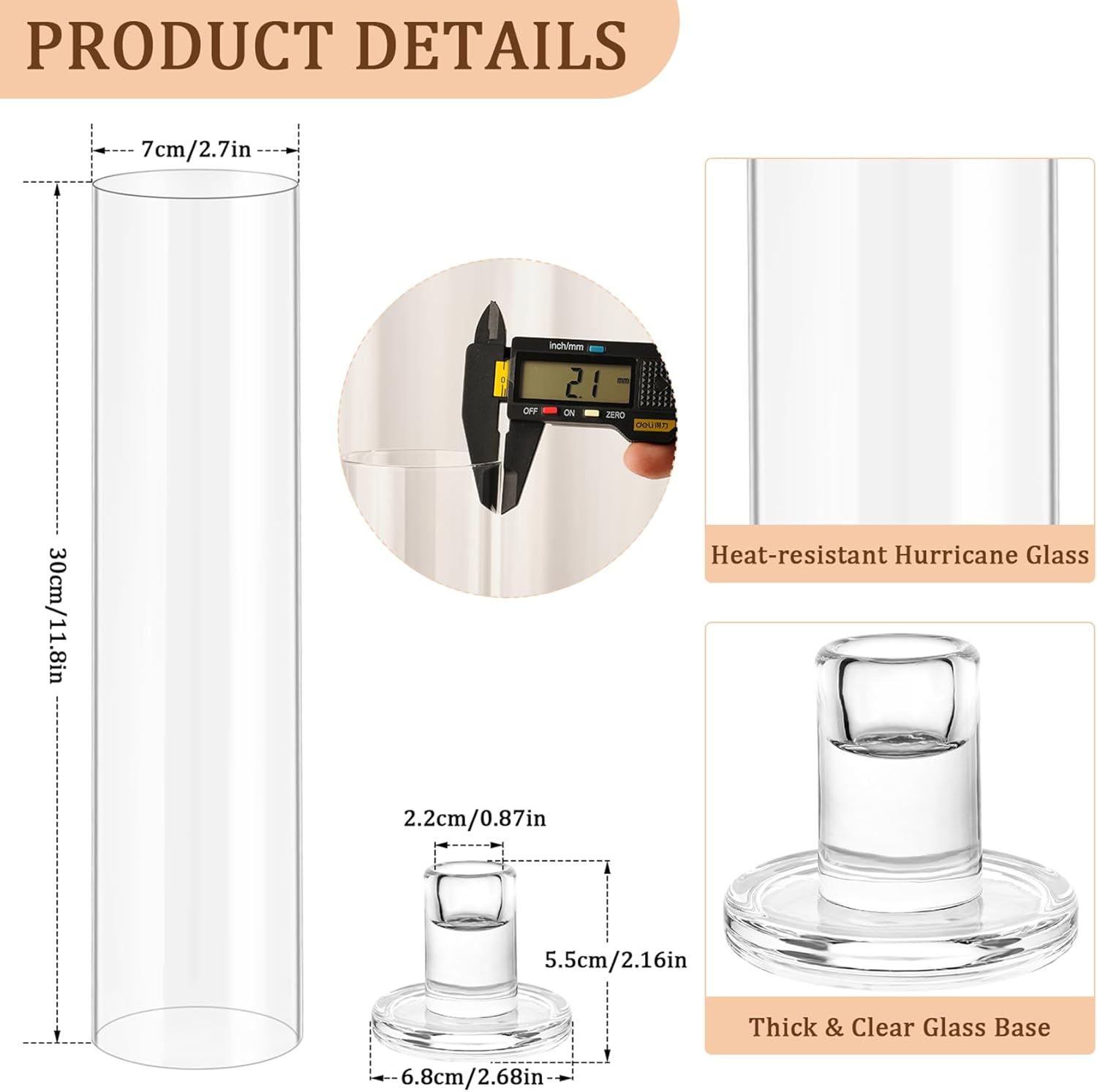 Vivirenoir Hurricane Candleholders 10 Pcs Glass Taper Candles