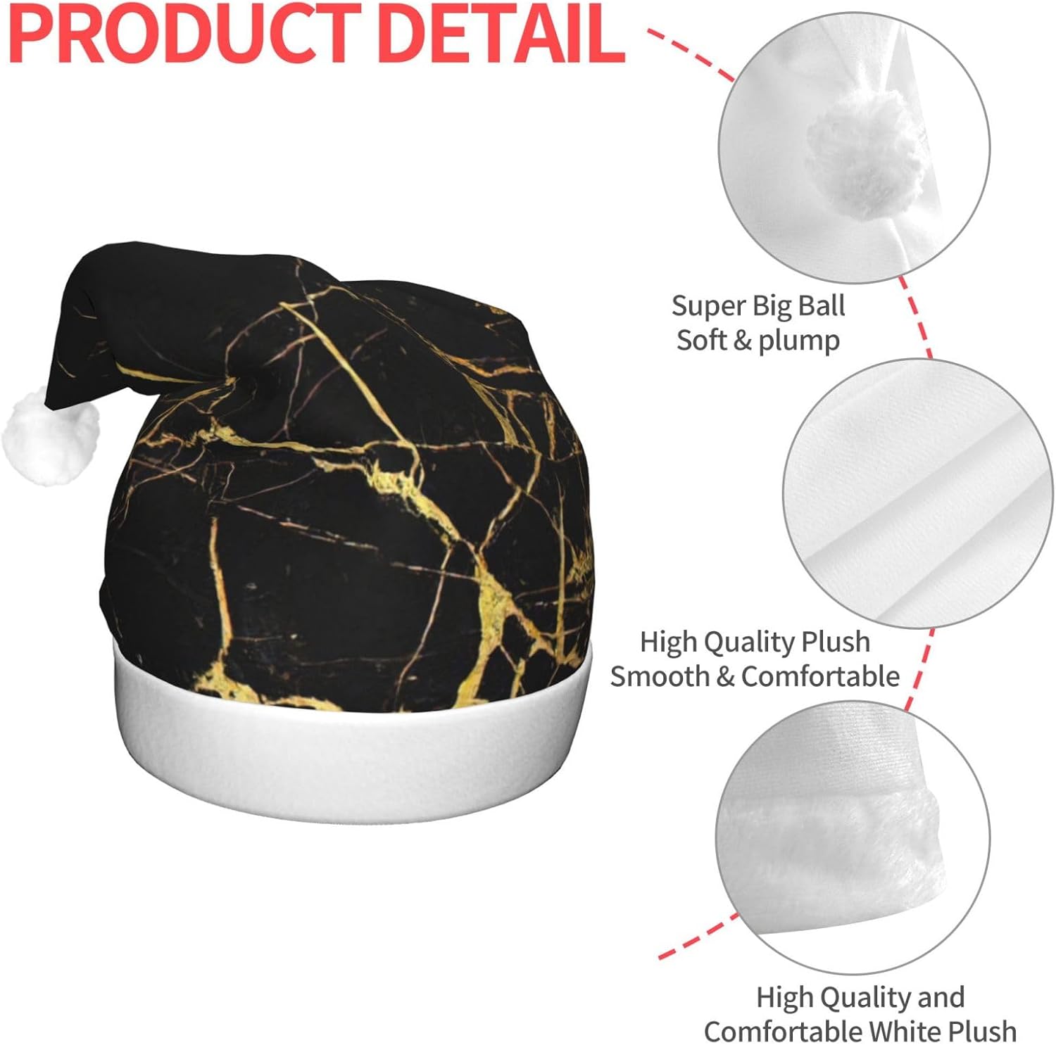 QINZHENG 3D Gold Marbling LED Halloween Santa Hat for Adults