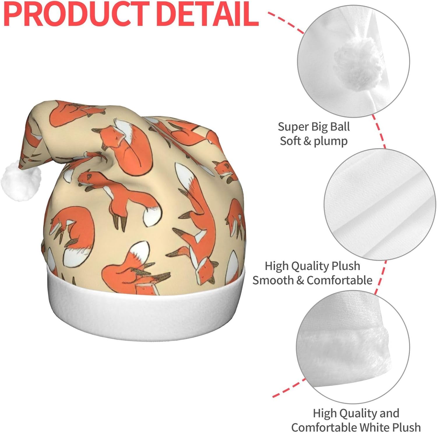 Many Foxes Print Christmas Santa Hat Plush Light Up for Adults