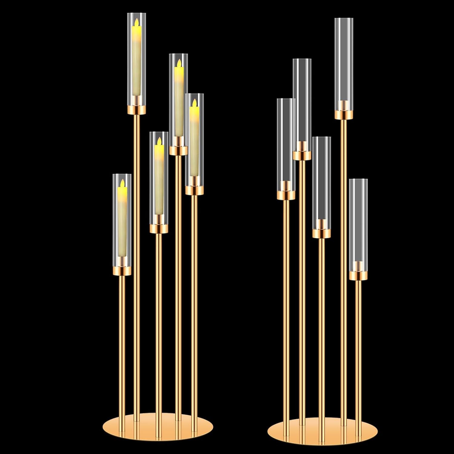 2 Sets Gold Candelabra Centerpieces with LED Candles
