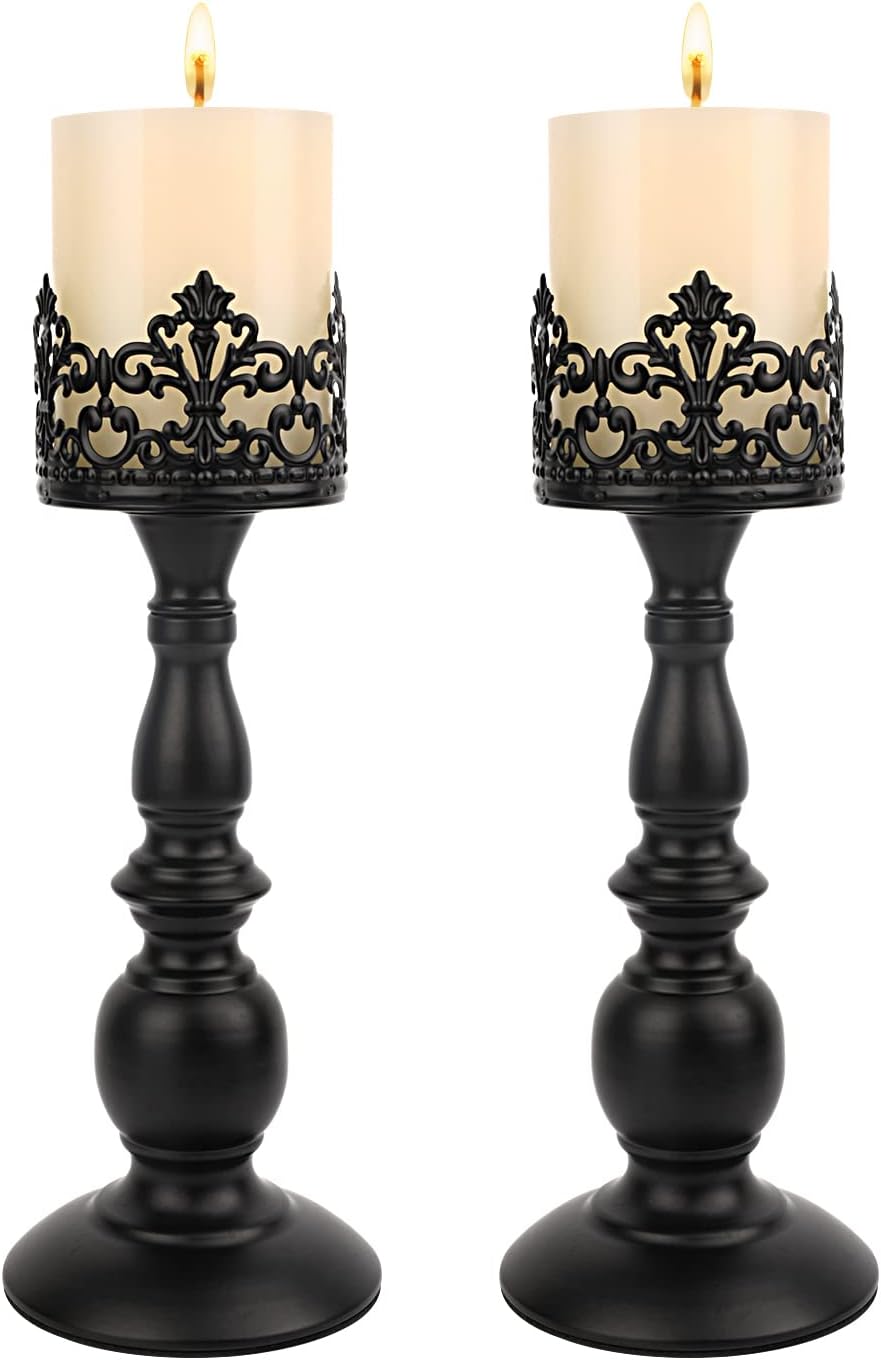 Gothic Matte Black Candle Holder Set of 2