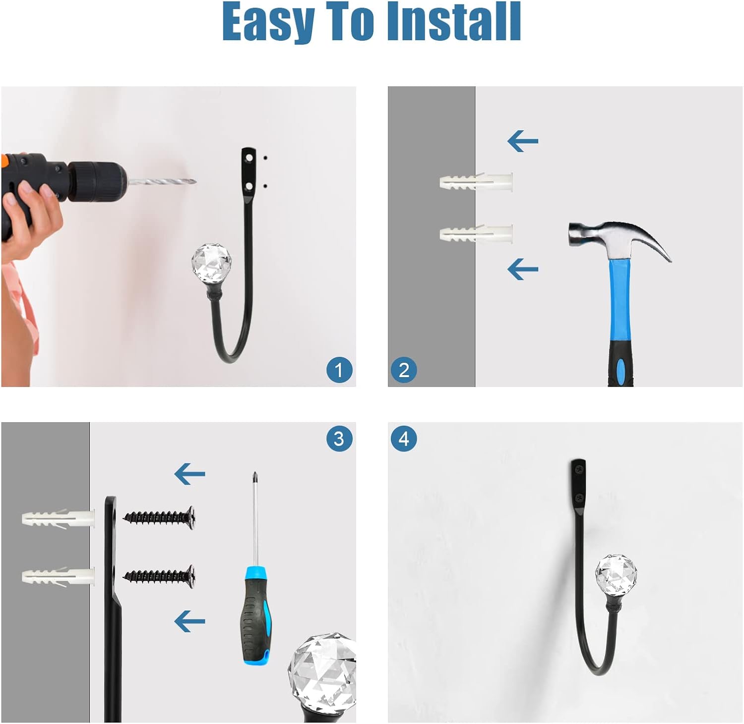 Crystal Curtain Holdbacks Black 4 Pack Heavy Duty