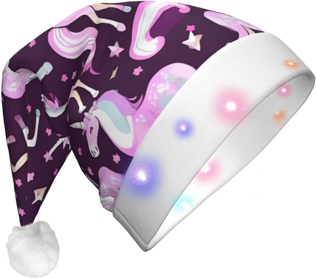 Unicorns Pink Christmas Hat with LED Lights