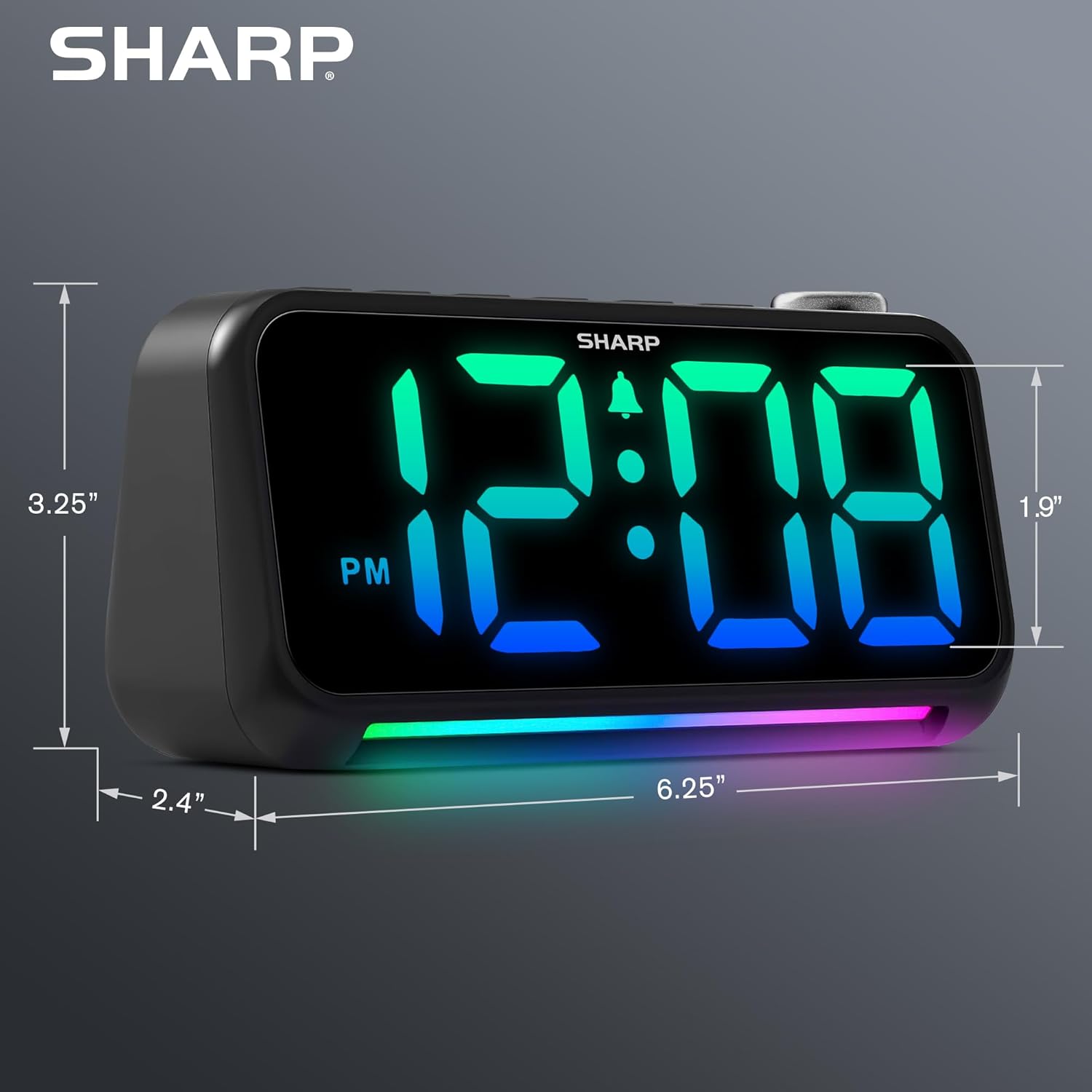 Sharp Loud Alarm Clock with RGB Night Light and USB Charger