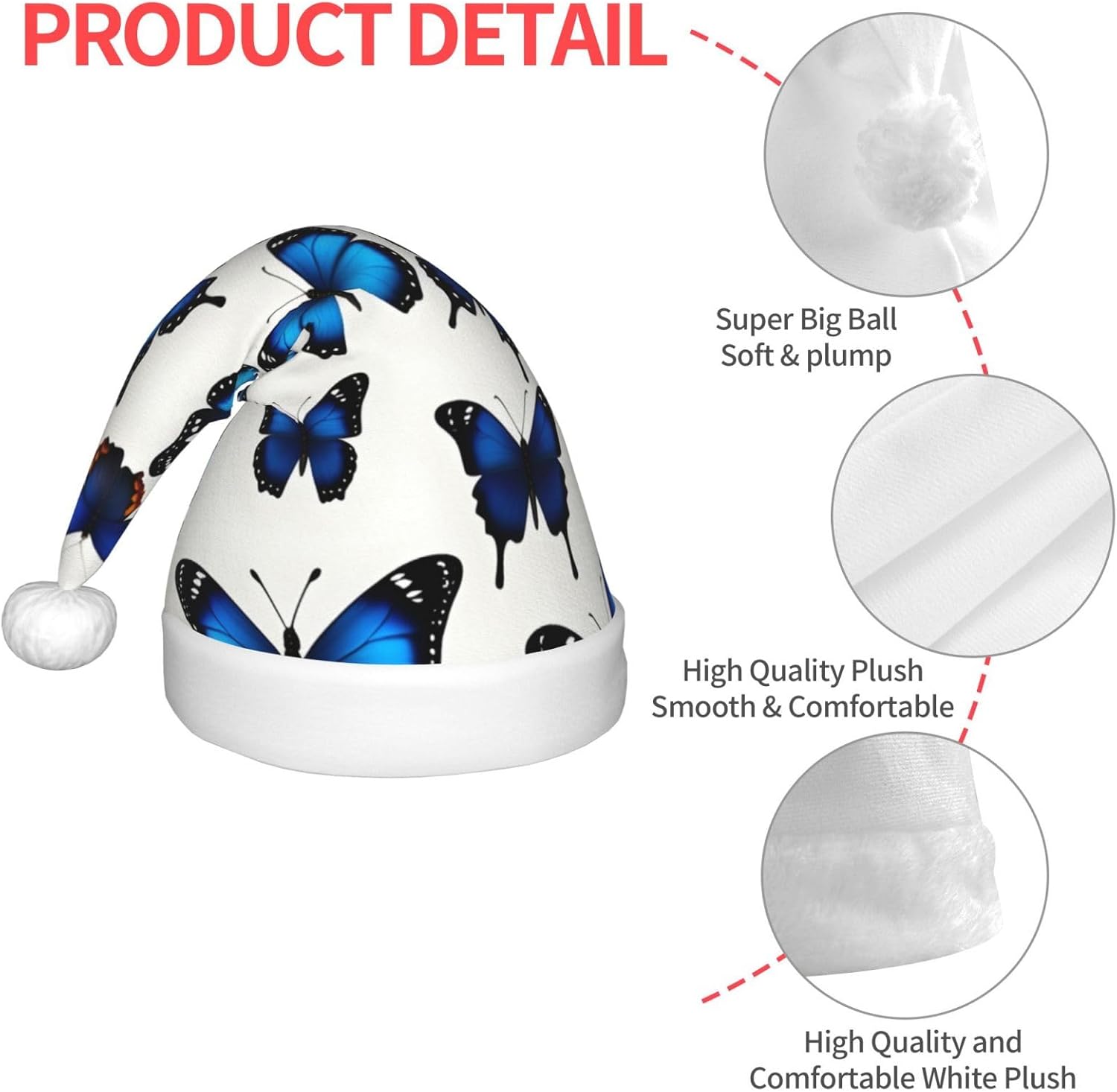 Many Blue Butterfly Print Christmas Santa Hat Small Size
