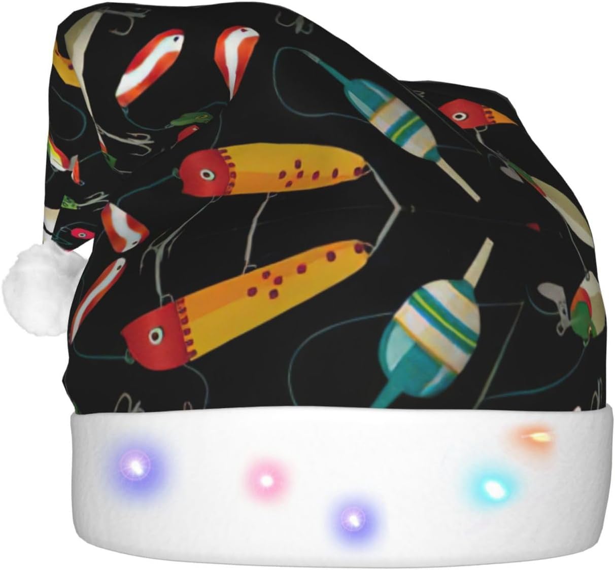 Fishing Lure Christmas Santa Hat Plush Light Up Funny Adult Hat