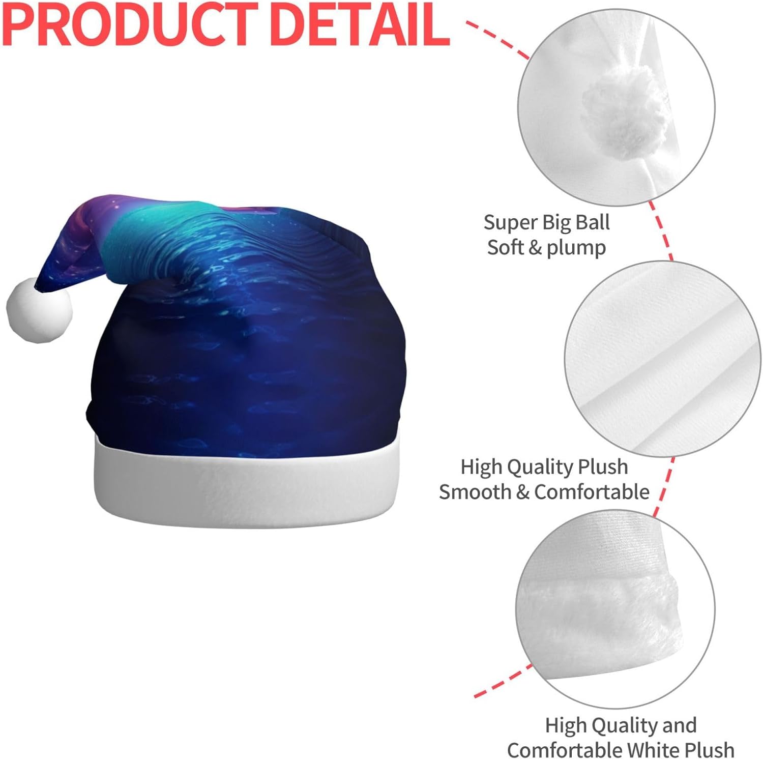 HD Pretty Galaxy Print Christmas Santa Hat Plush for Adults