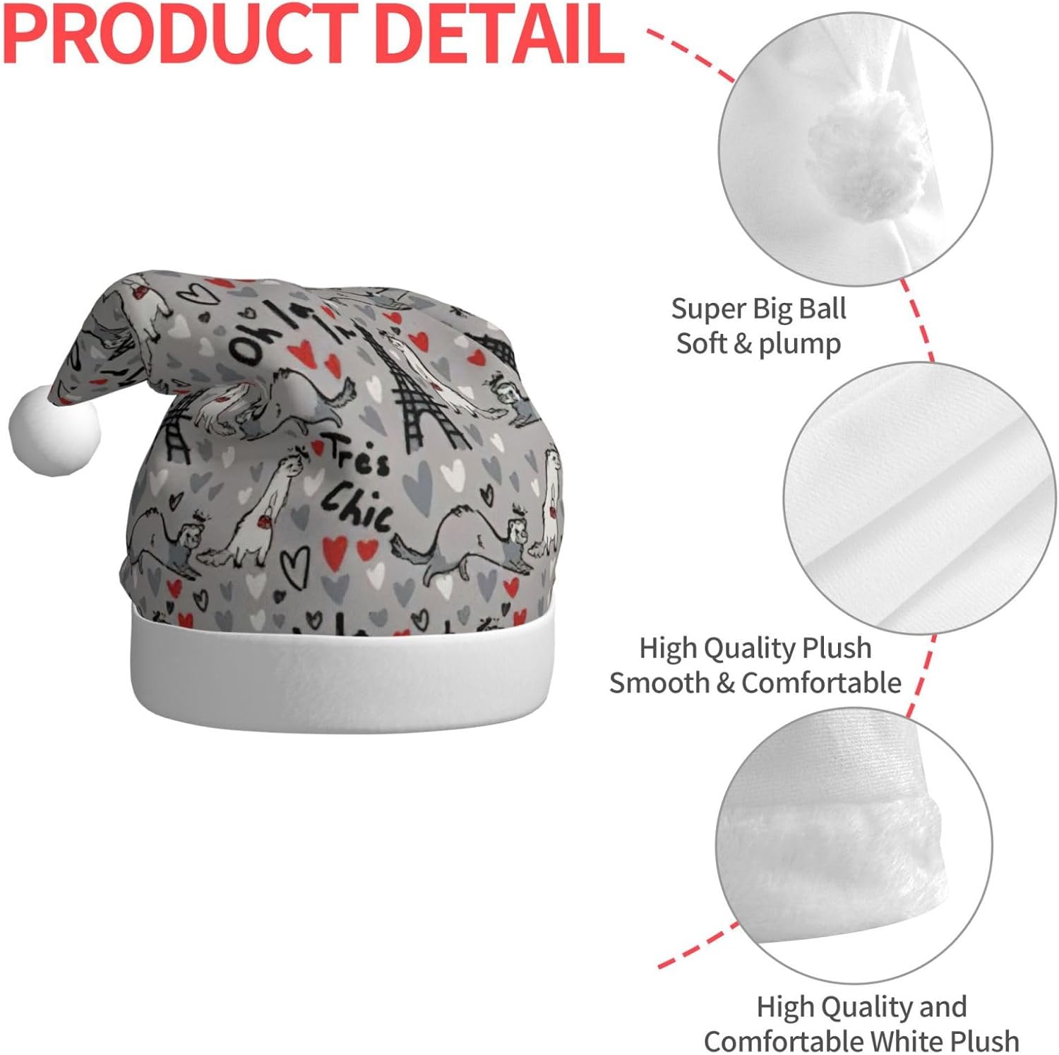 French Fashion Santa Hat Plush Comfortable Christmas Headwear For Adults