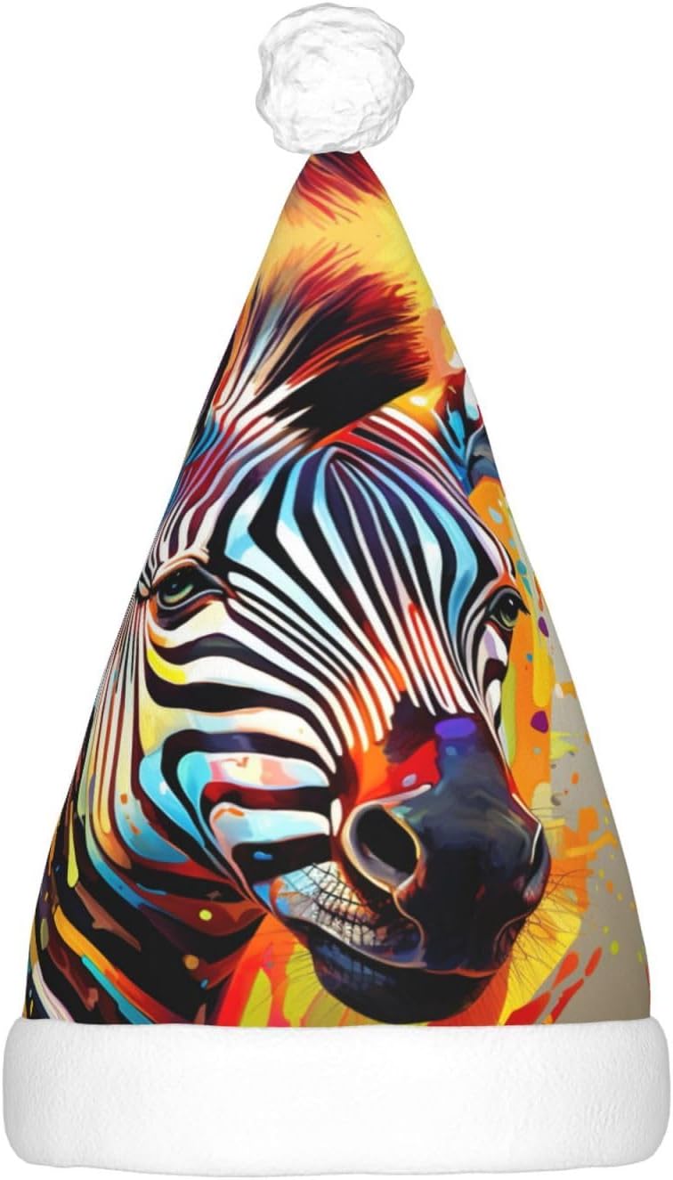 Abstract Animal Zebra Print Christmas Santa Hat Plush Light Up