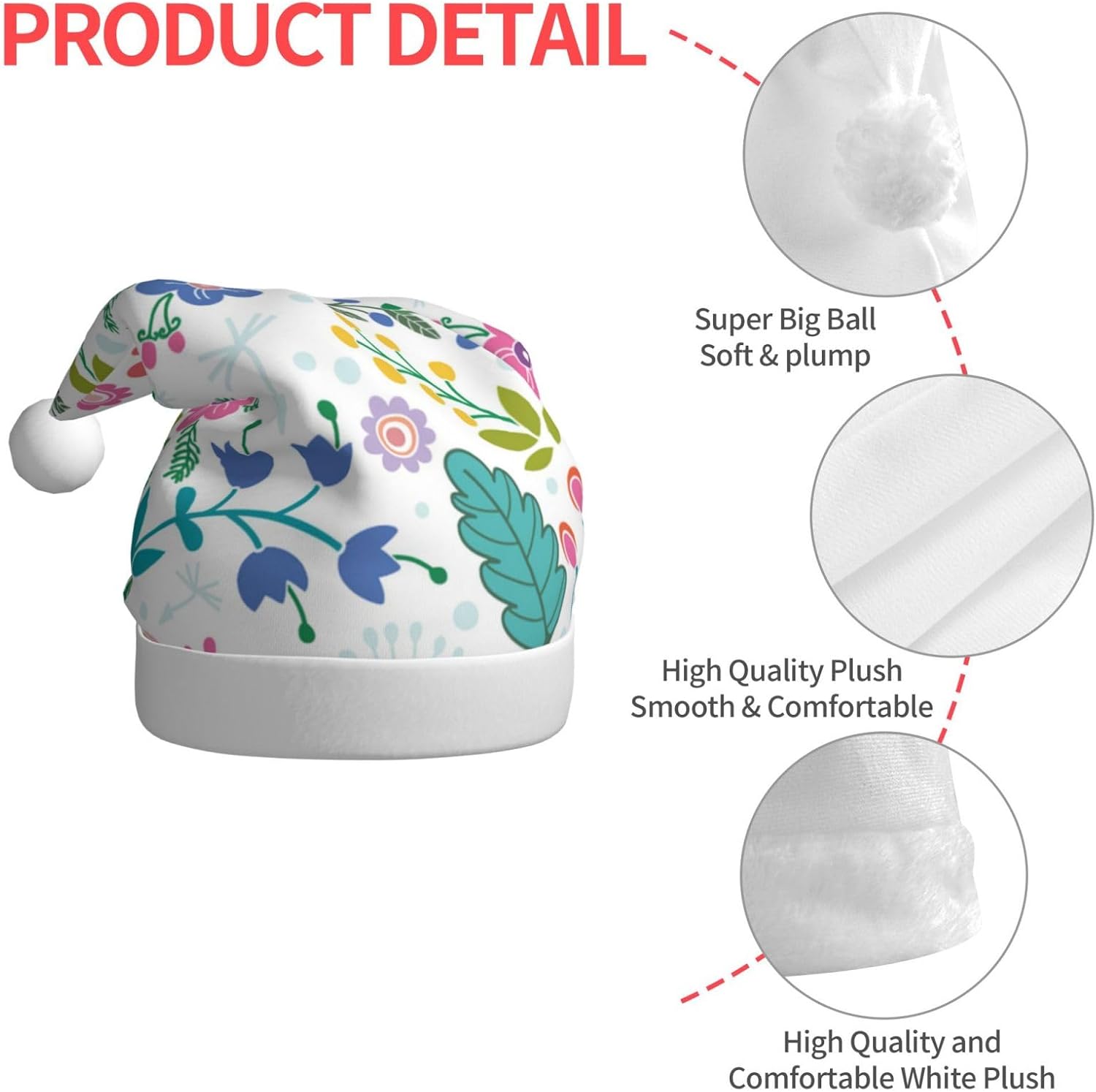 QINZHENG Personalized Santa Hat with Doodle Flowers Print