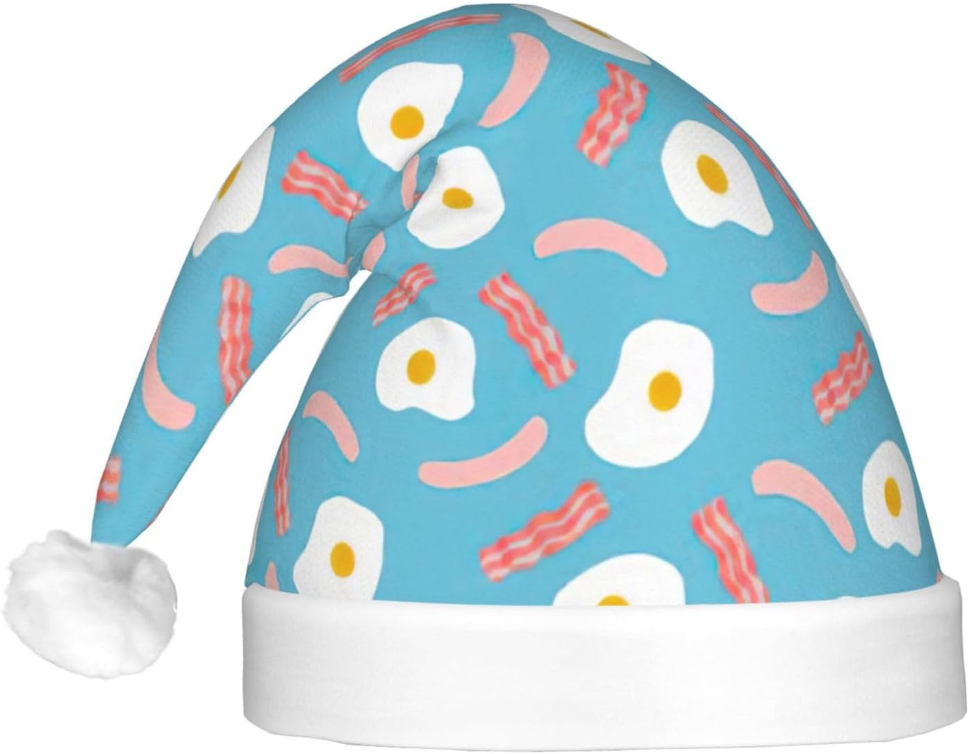 Hot Dog Egg Print Christmas Santa Hat Plush Light Up for Adults