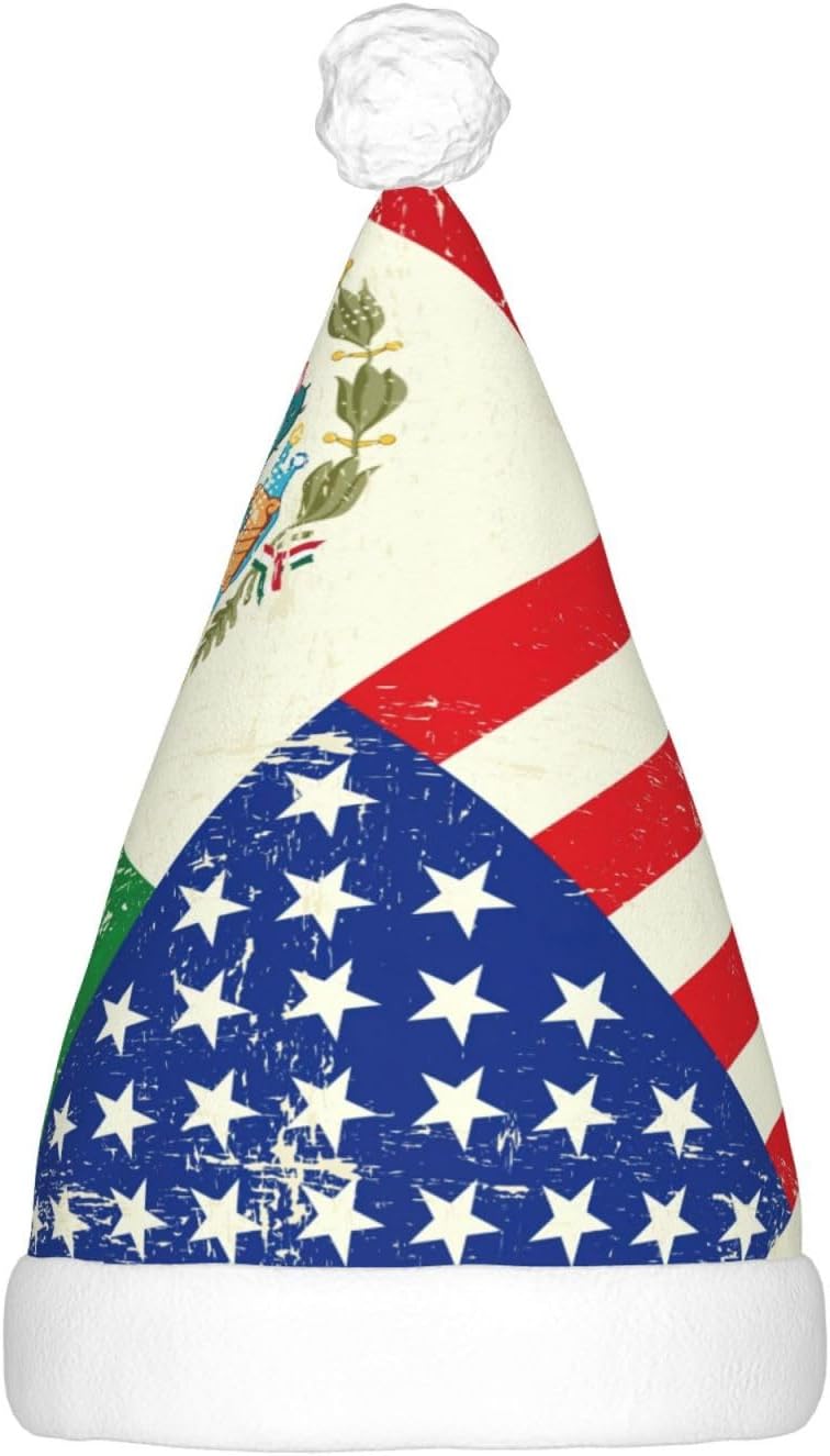Mexican American Flag Print Santa Hat with LED Light Up