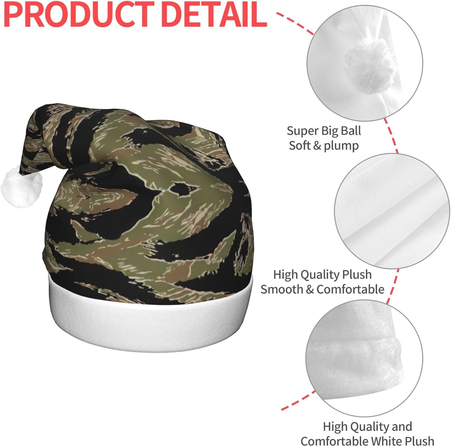Tiger Stripe Camo Light Up Santa Hat for Adults