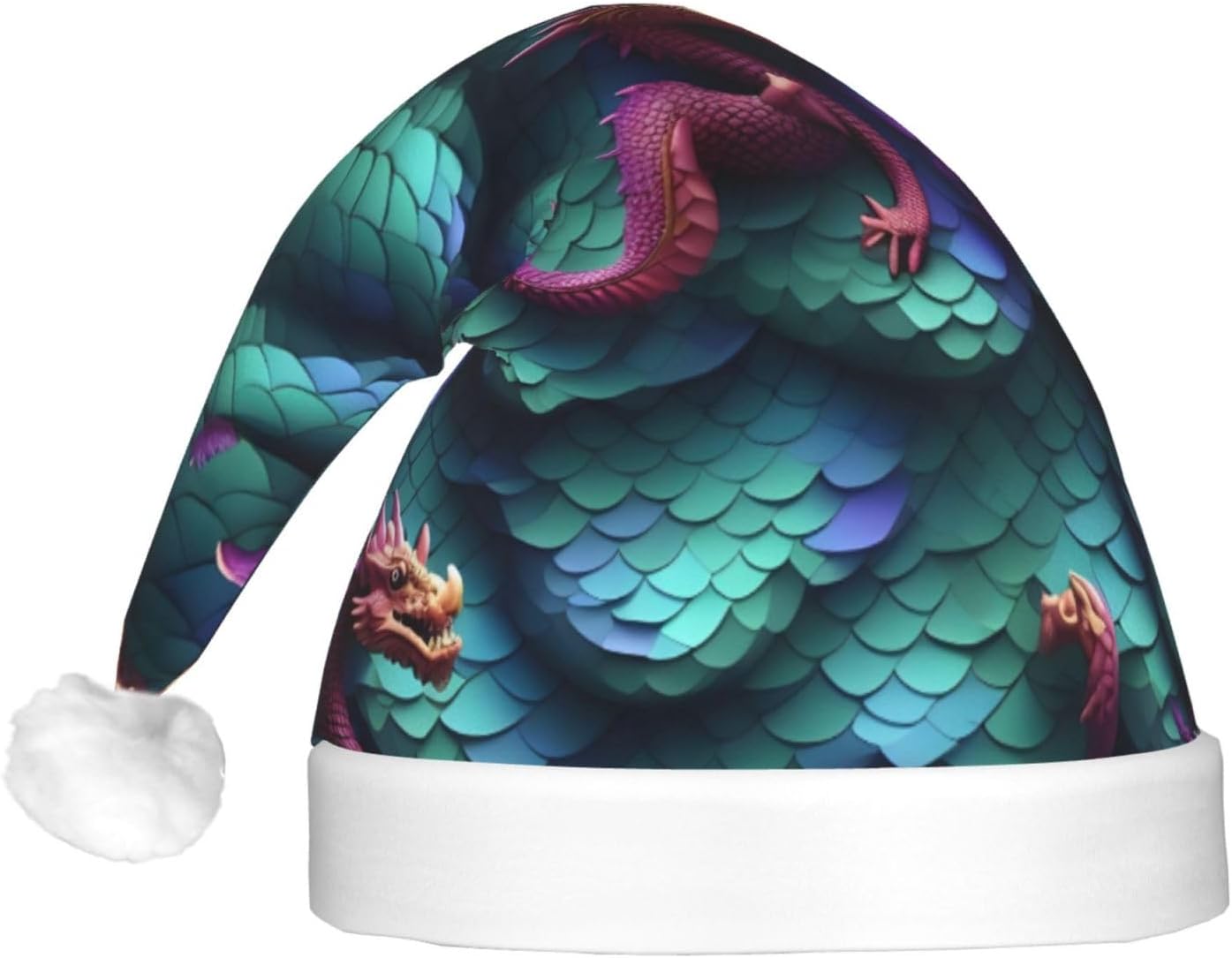 3D Magical Dragon Scales Print Velvet Santa Hat with LED Lights