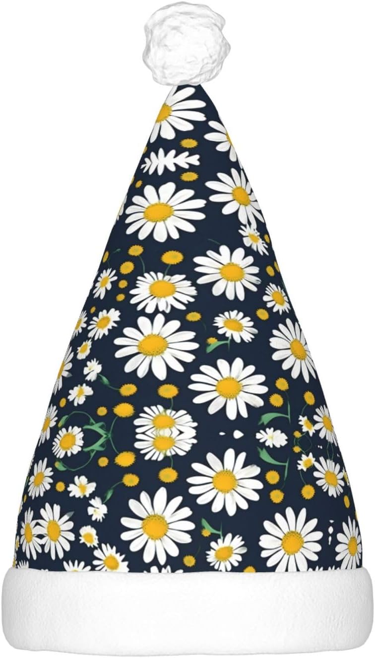 Floral Daisies Print LED Christmas Santa Hat for Adults