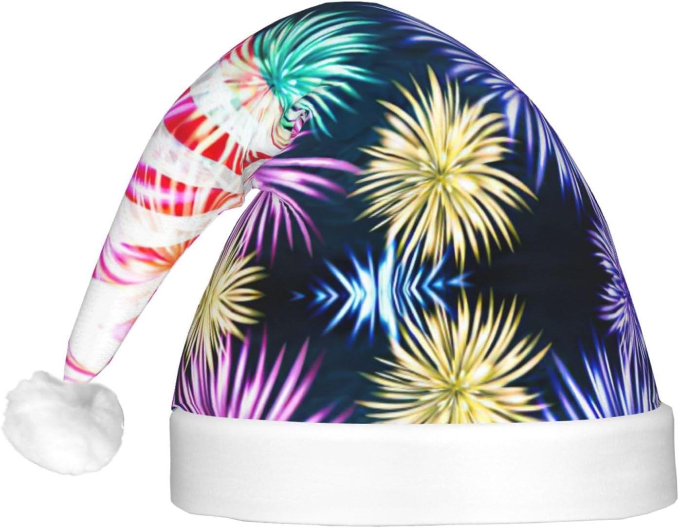 Patriotic 4th of July American Flag Print Christmas Santa Hat Plush Light Up