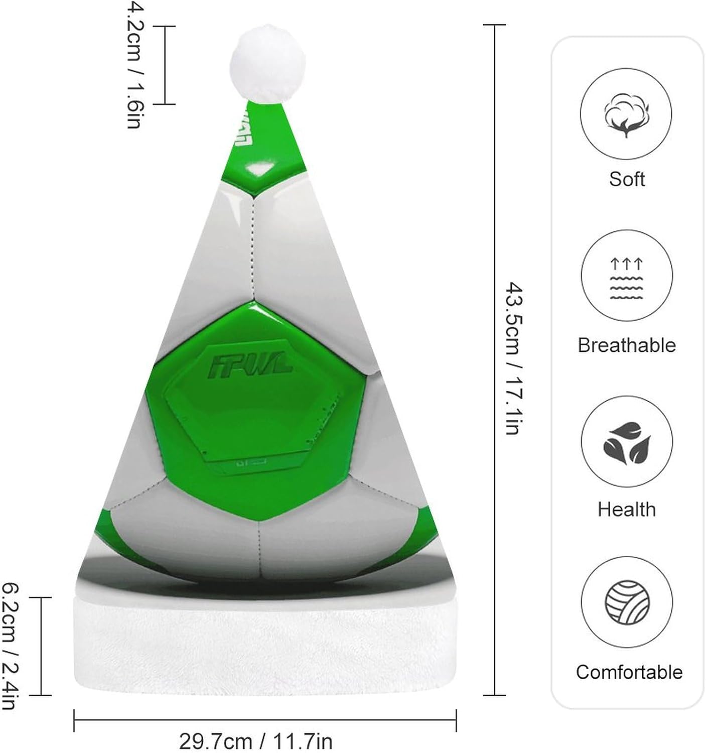 Santa Hat Football White Green Christmas Headwear