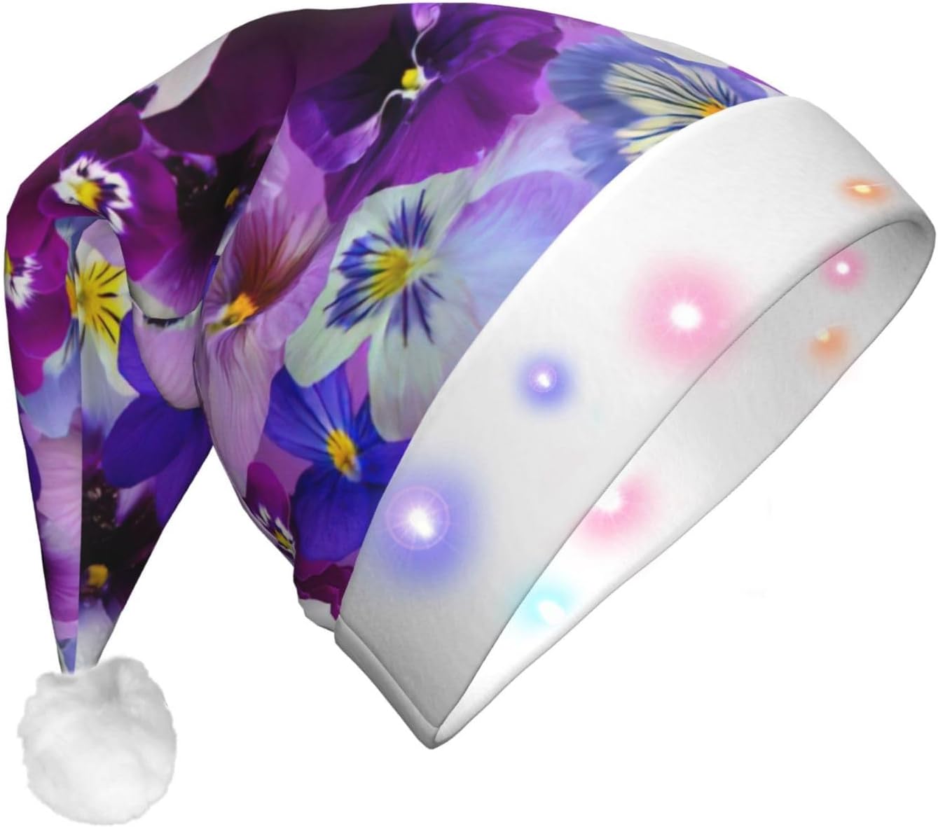 Purple Flower Print LED Christmas Hat Unisex Adult