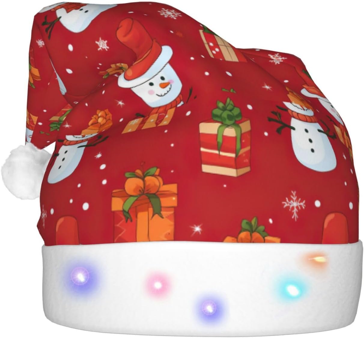 Xmas Gift Snowman Print Santa Hat Plush Light Up for Adult