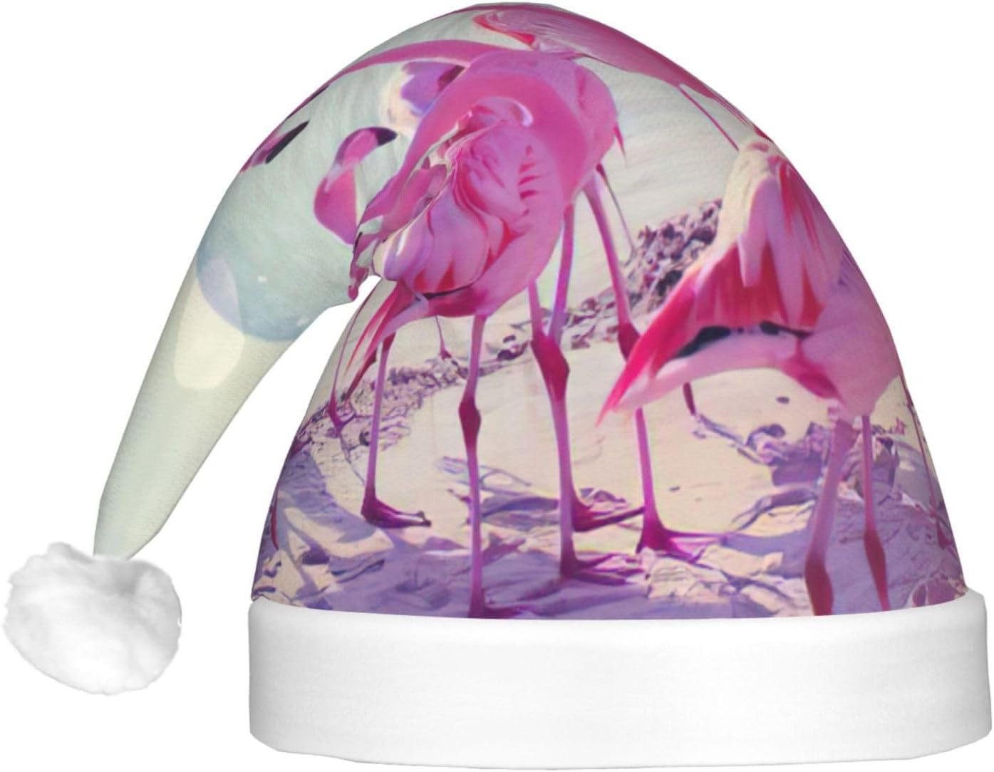 Flock of Pink Flamingos Christmas Santa Hat Plush Light Up Funny Adult Hat