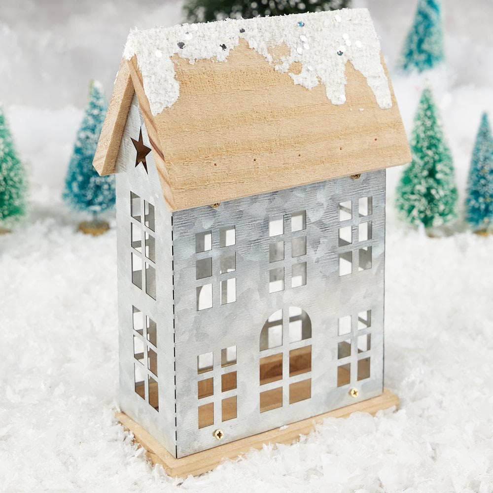 Factory Direct Craft Snowy Colonial Metal Saltbox House for Christmas Displays