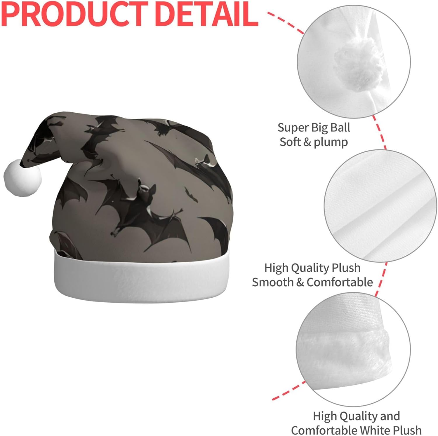 Halloween Bats Grey Santa Hat for Adults