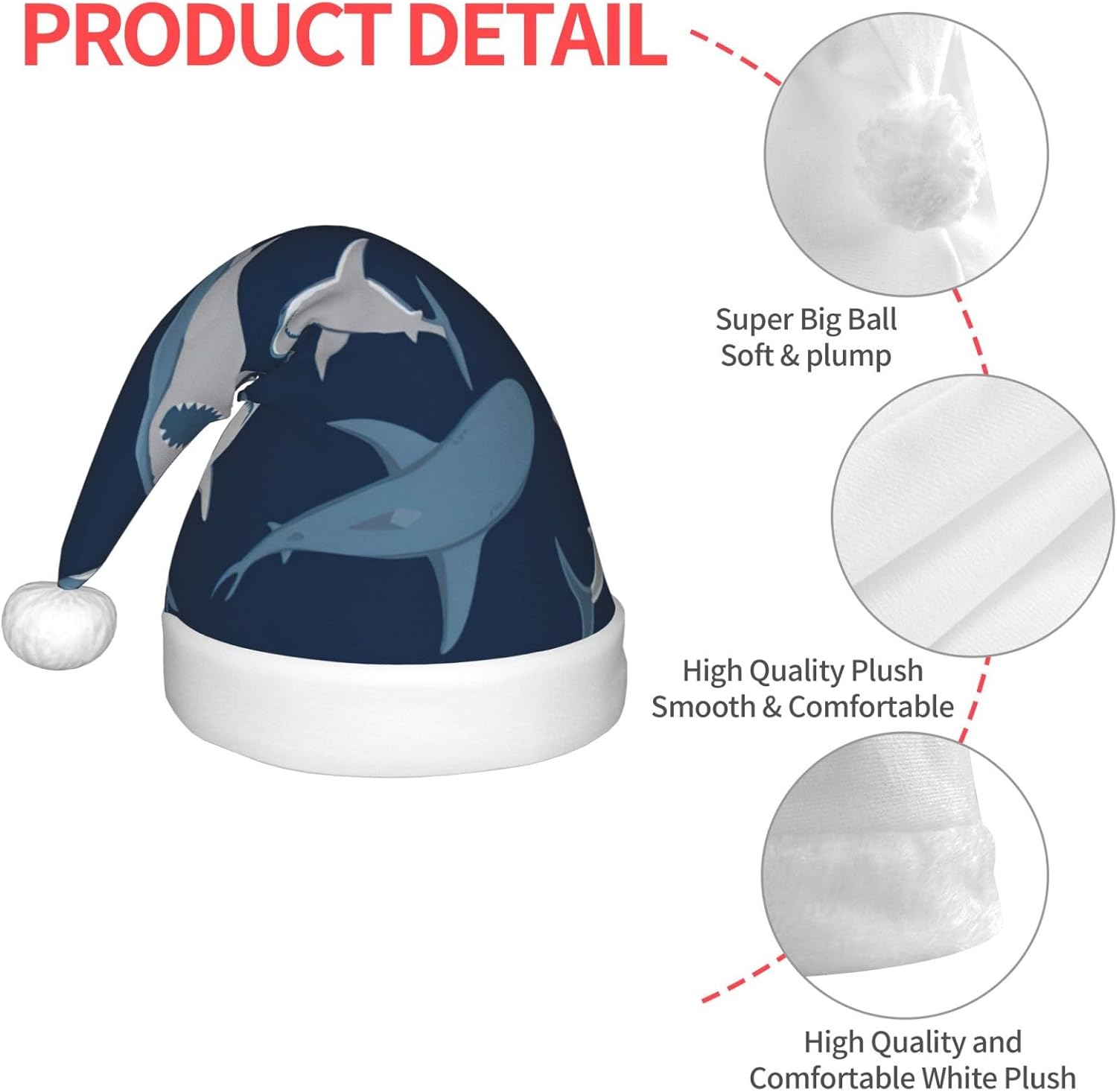 Ocean Shark Print Christmas Santa Hat Small Size