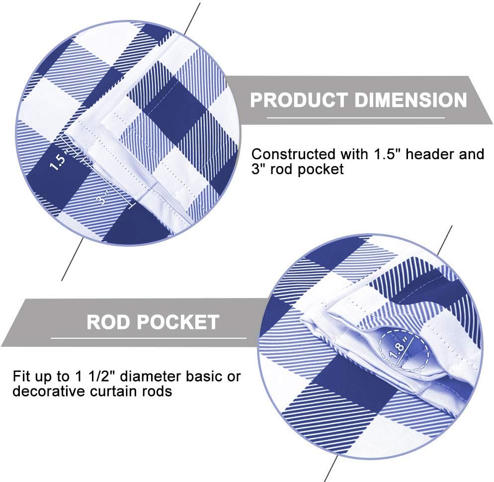 Farmhouse Curtains Buffalo Plaid Swag Pair Navy Blue