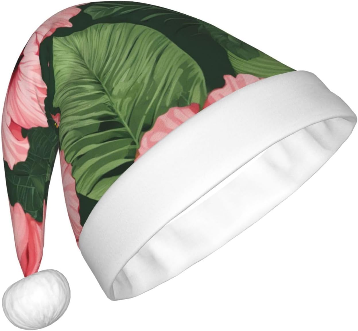 QINZHENG Velvet Santa Hat with Hibiscus Flowers Print