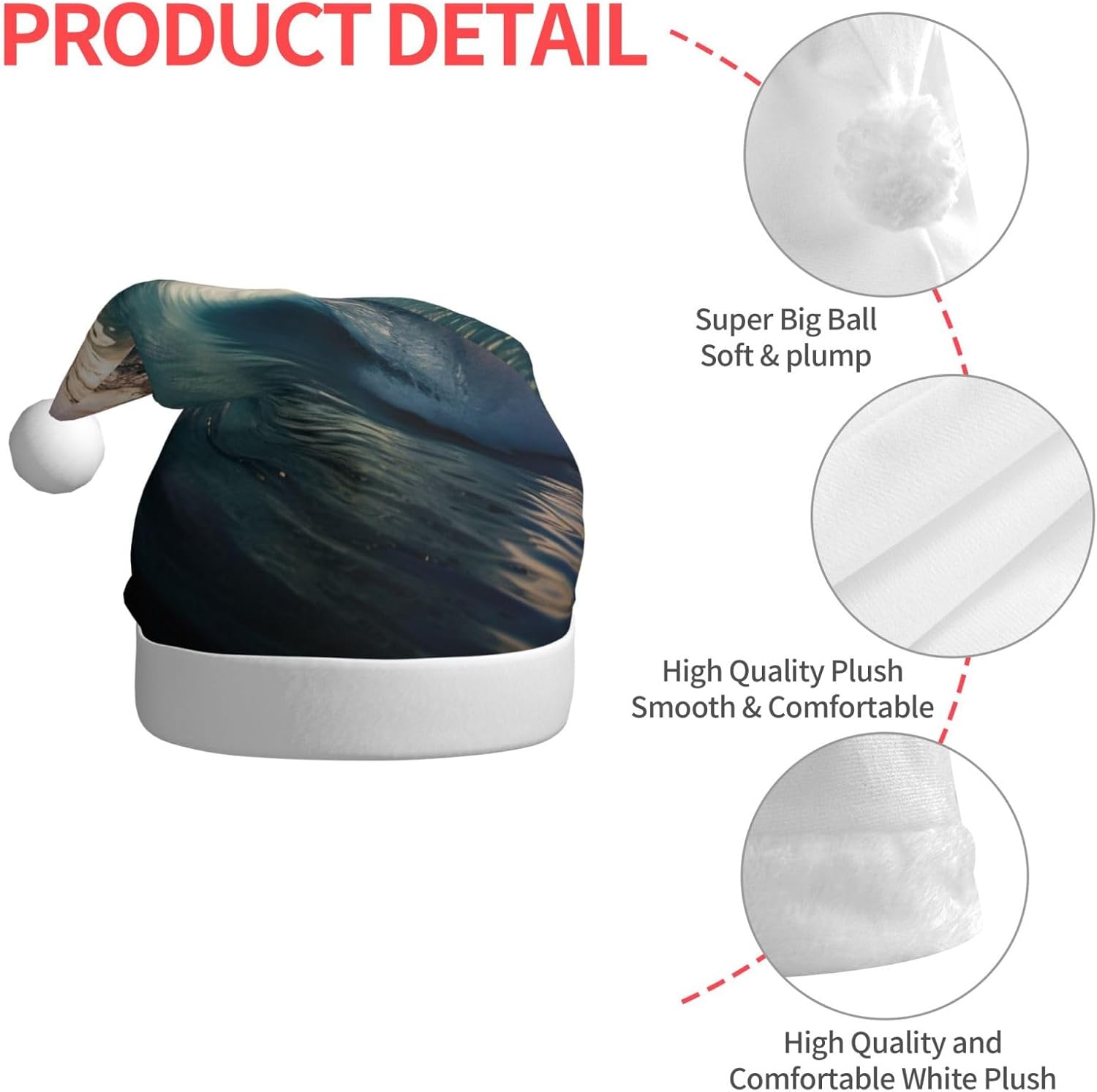 Beautiful Ocean Waves Print Christmas Santa Hat Plush for Adult
