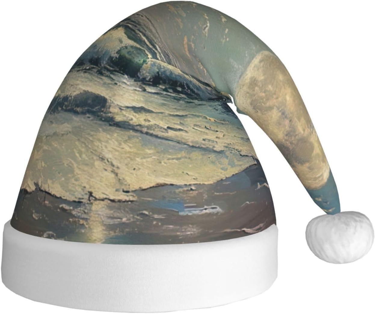 Moon and Sea Print Christmas Santa Hat Plush for Adults