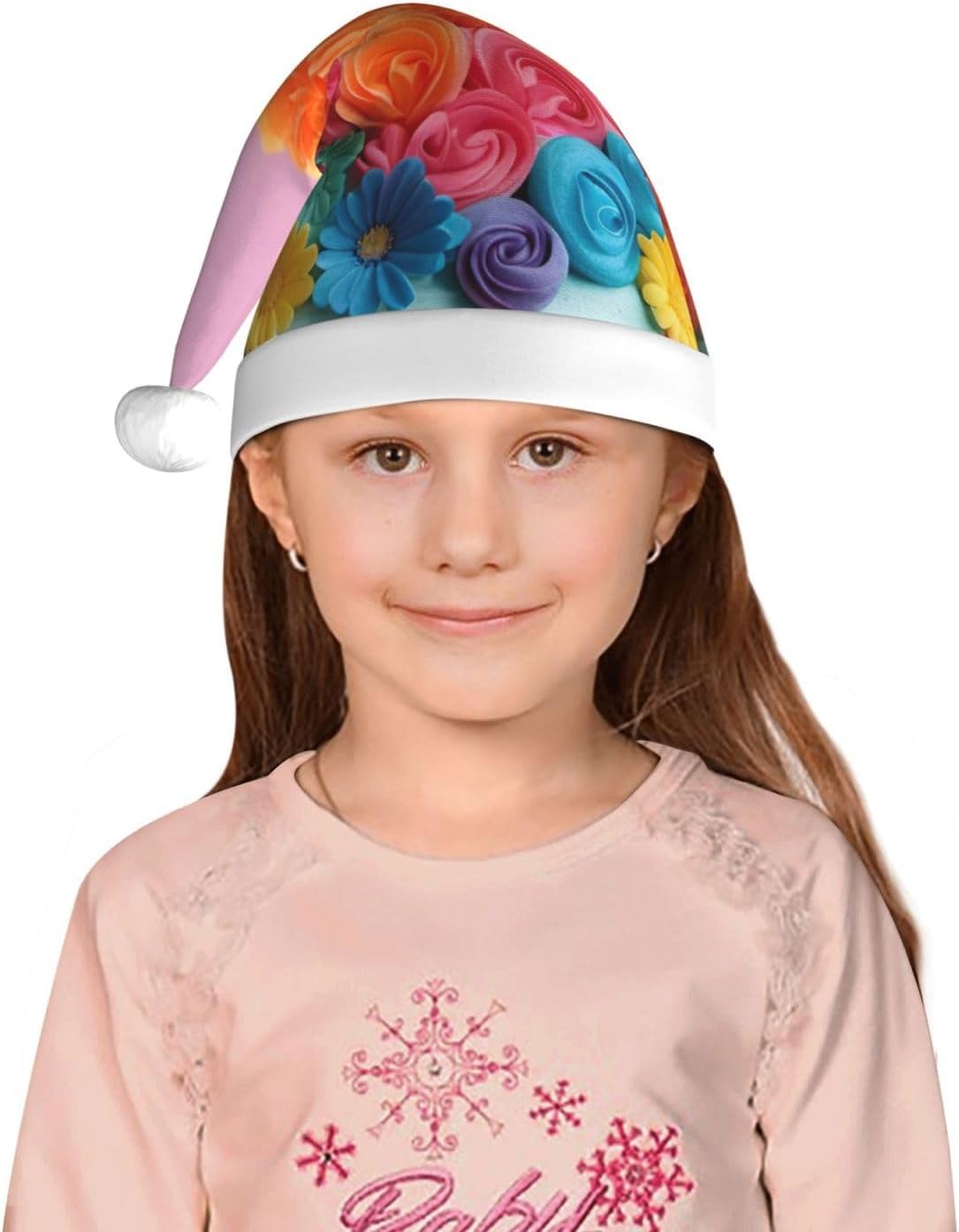 Colorful Cupcakes Santa Hat with Plush Trim