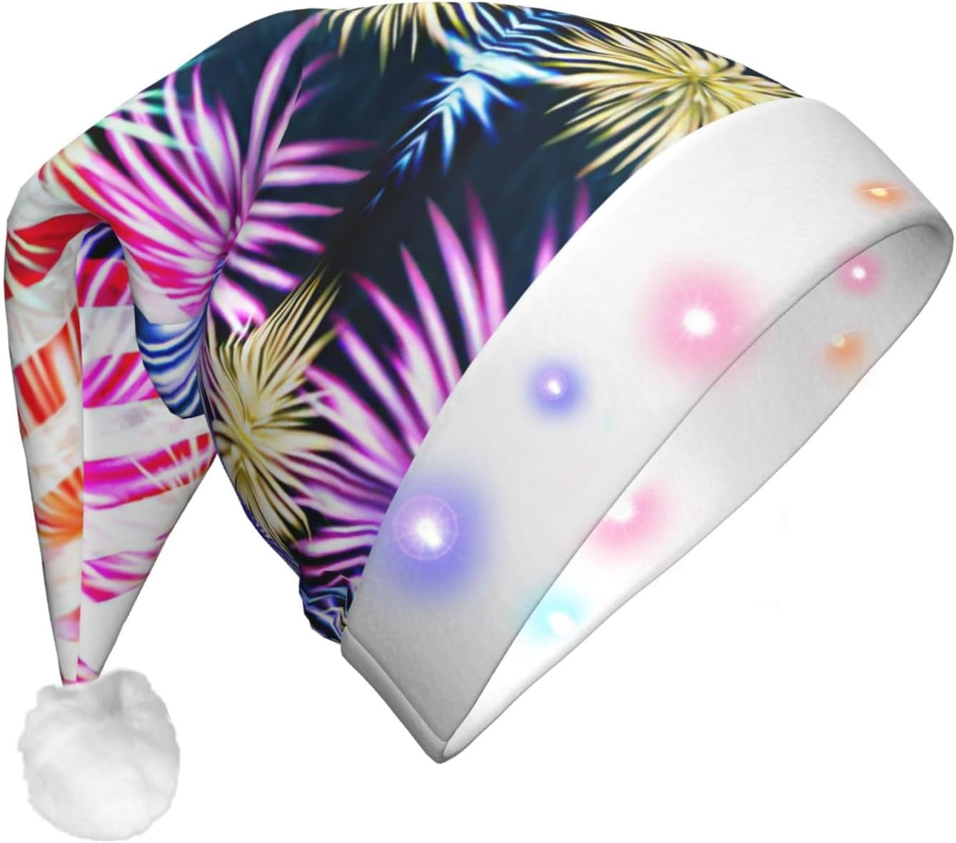 Patriotic 4th of July American Flag Print Christmas Santa Hat Plush Light Up