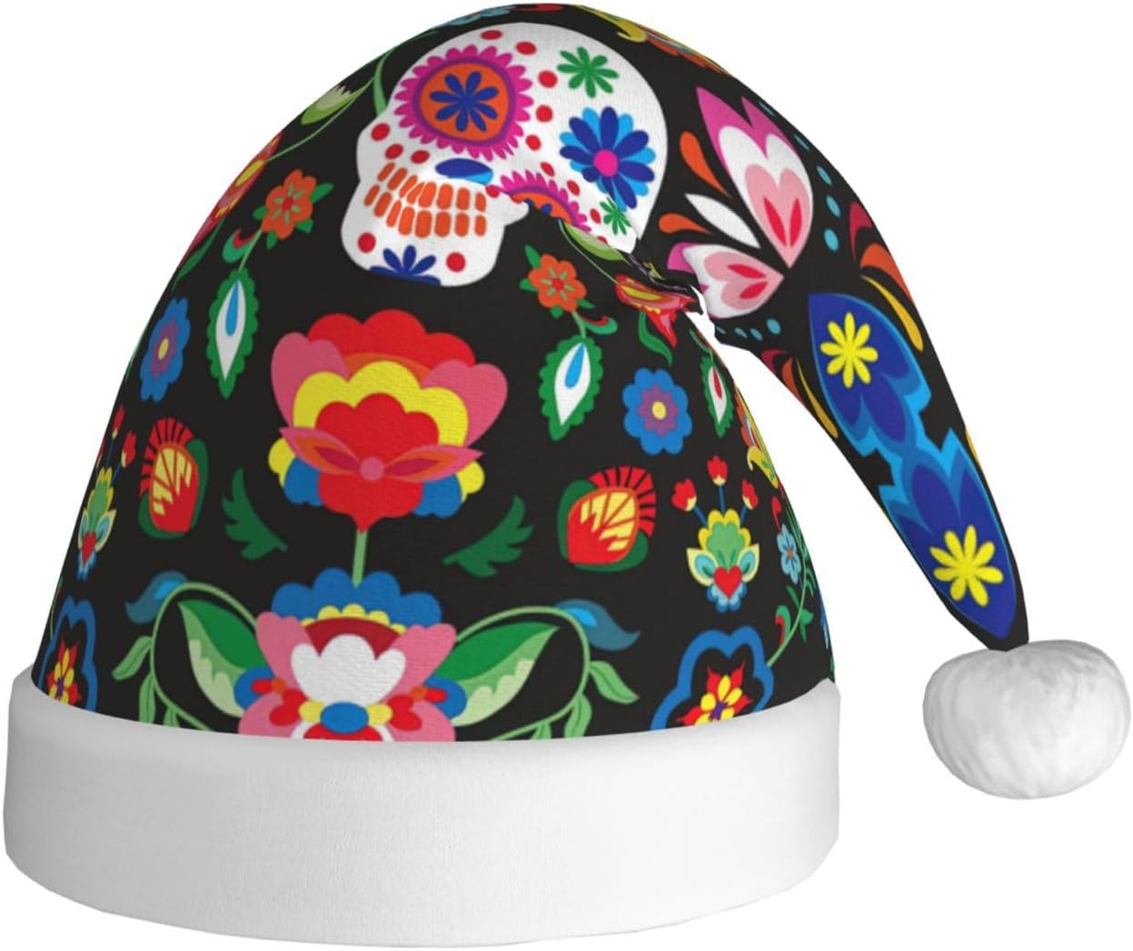 QinZheng Personalized Santa Hat with Skull and Flowers Print