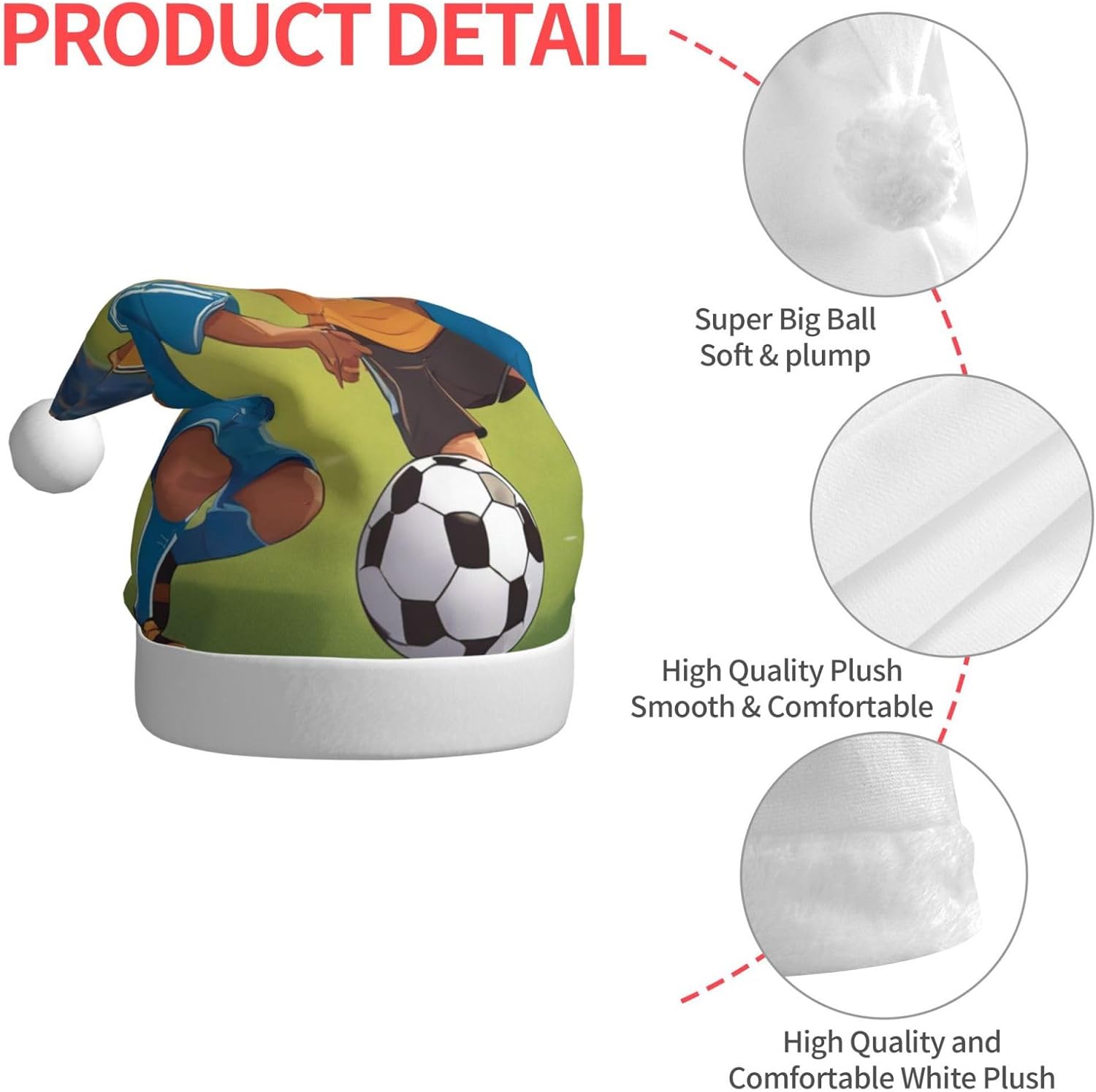 Personalized Santa Hat for Boys 03 Soccer Print Christmas Headwear