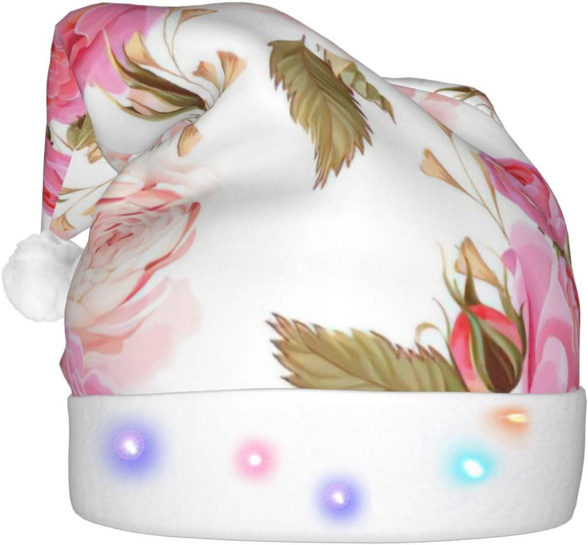 QINZHENG Rose Print LED Santa Hat for Christmas Party