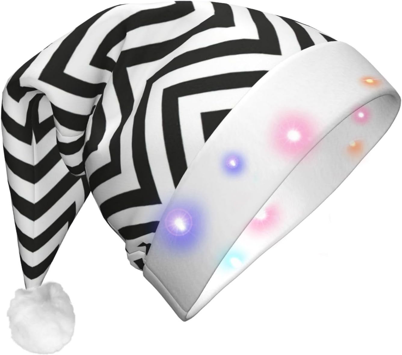 ZigZag Stripe Christmas Santa Hat Plush Light Up