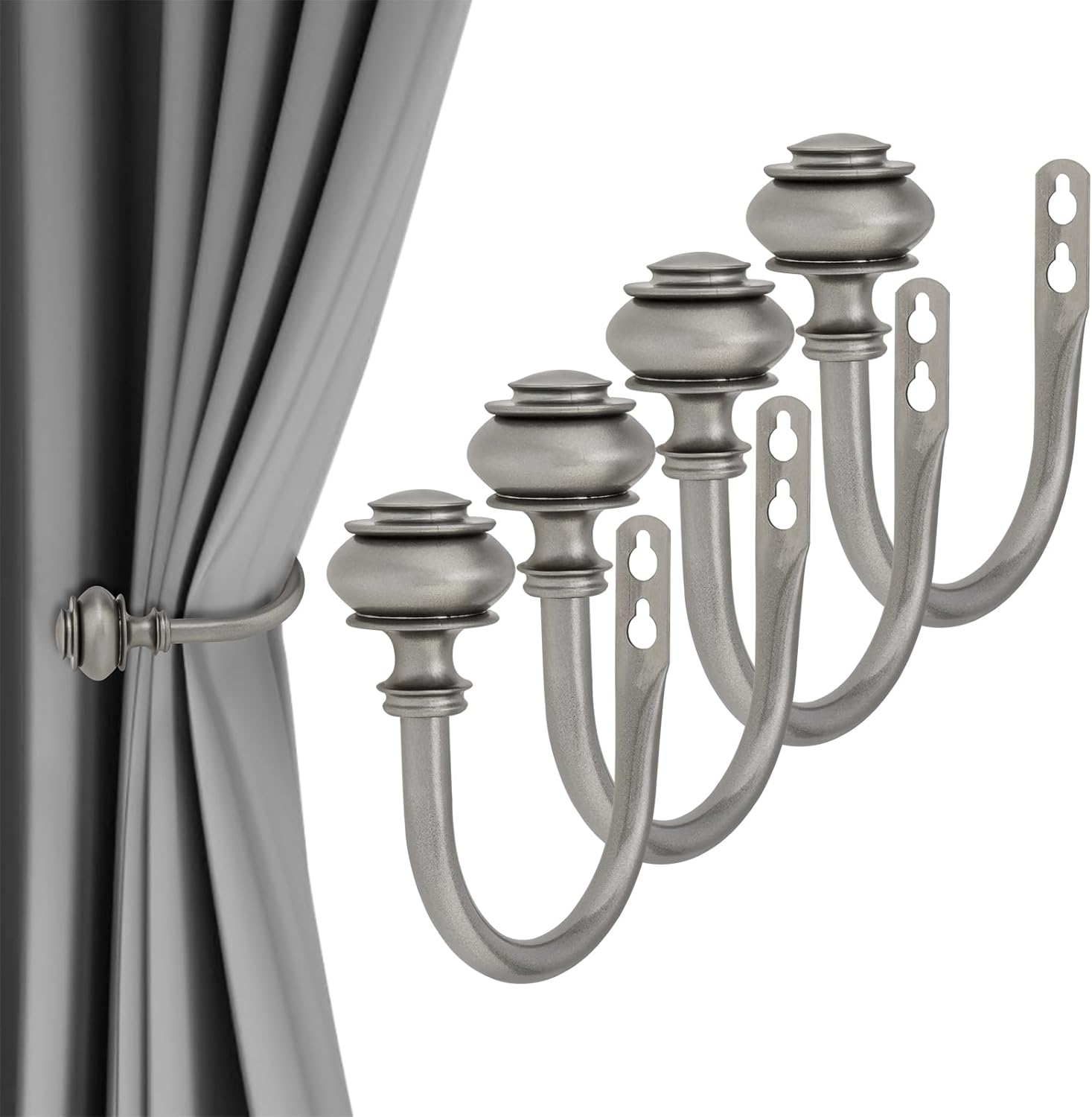 Curtain Holdbacks 4 Pack Grey Wall Mounted Hooks
