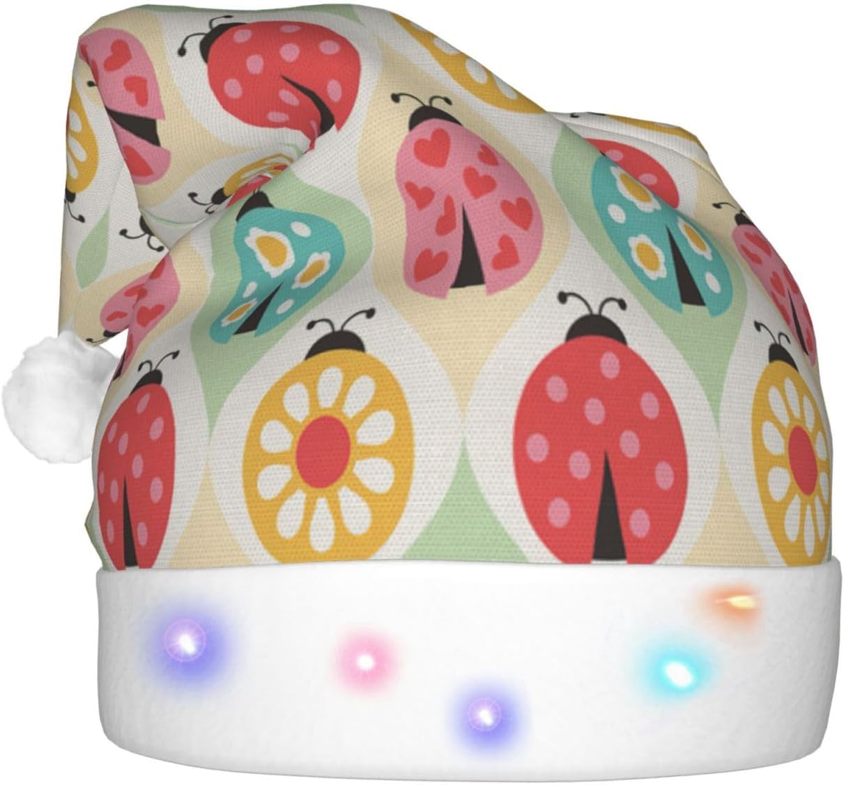 Ladybugs Cartoon Christmas Santa Hat Plush Light Up for Adults