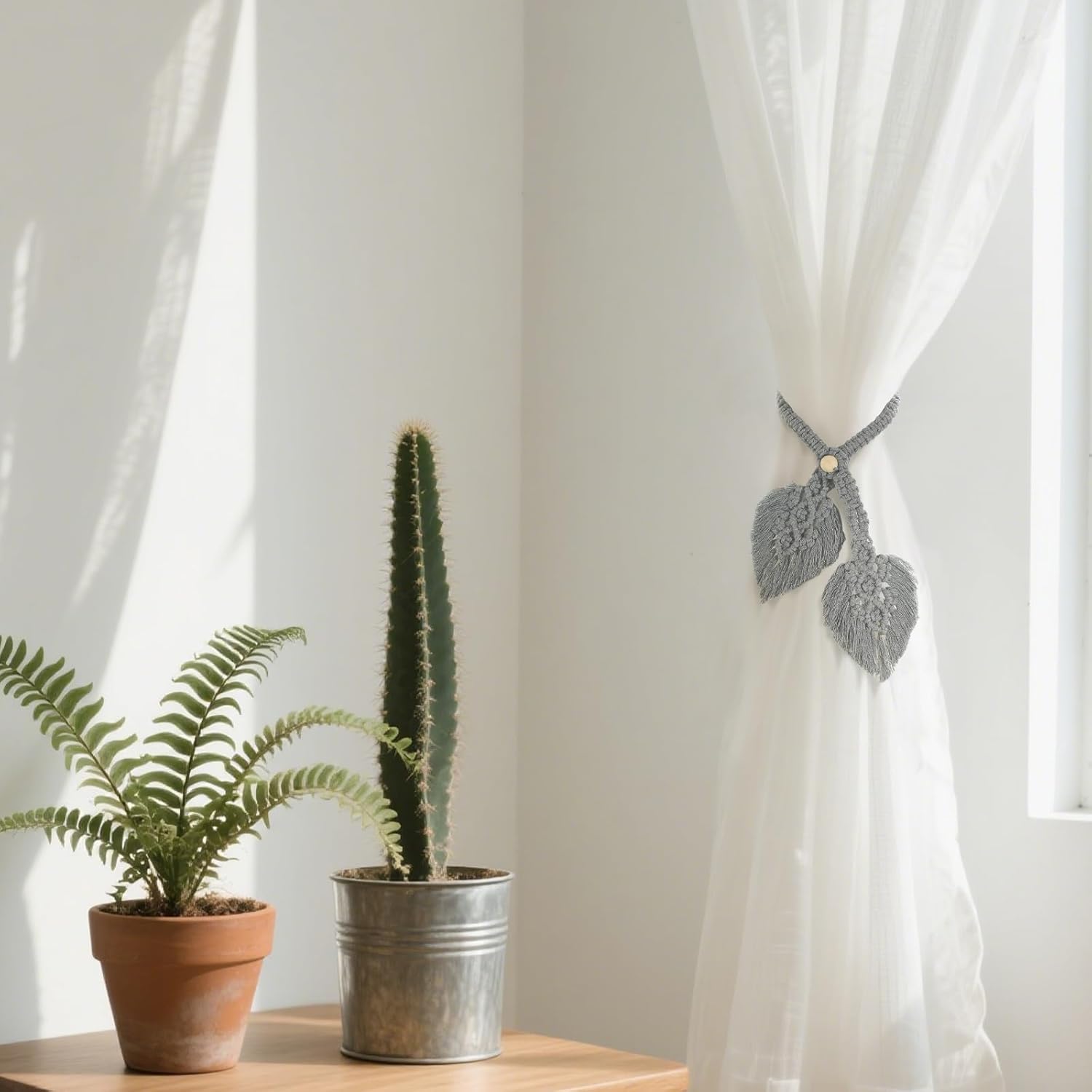2 Pack Boho Curtain Tiebacks Adjustable Macrame Holdbacks for Drapes and Windows